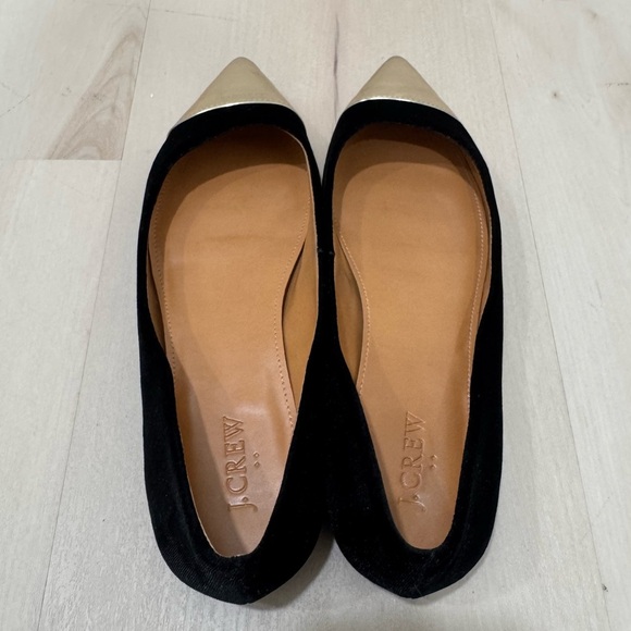 J. Crew Amelia Flats Black Velvet with Gold Metallic Cap Women's 8.5 Slip On - Picture 6 of 9